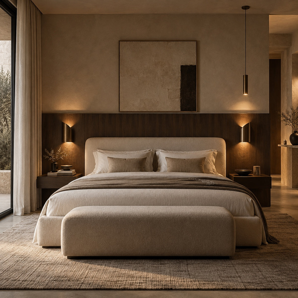 Éclairage chaleureux d’une chambre haut de gamme — Luce Milano